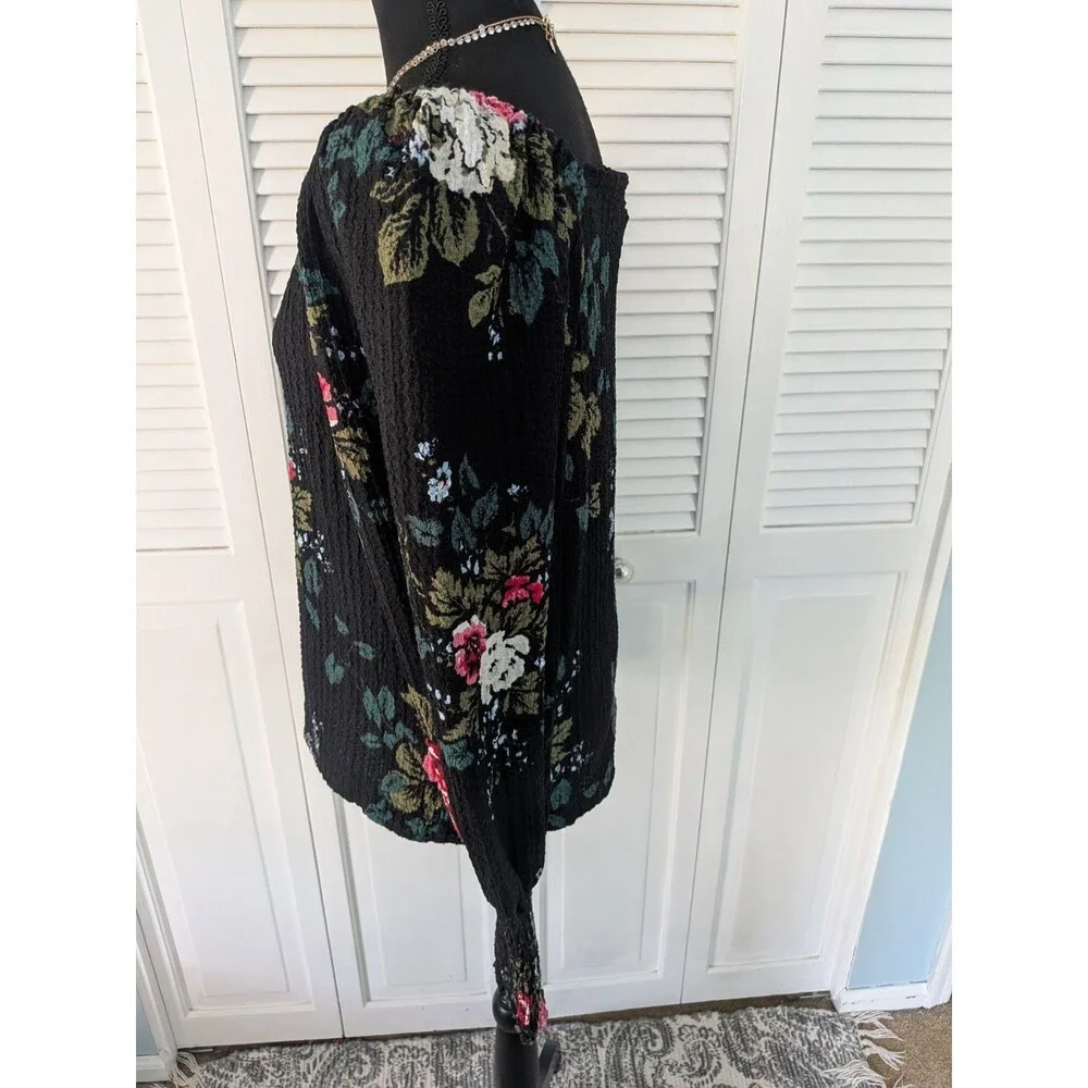 LOFT Top Women's M Multi Floral Blouse Peasant Whimsigoth Smocked Boho Puff Slv